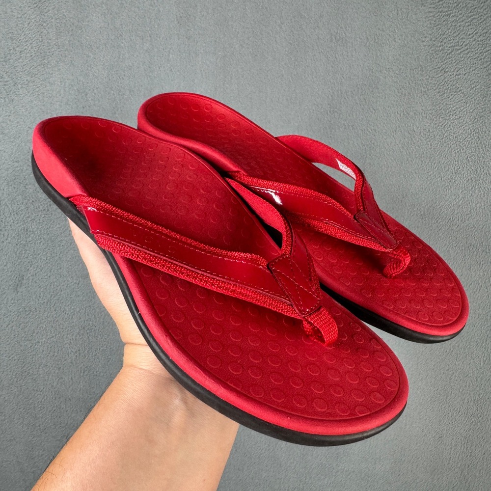 Vionic Tide II Red Patent Orthopedic Flip Flop Sandals Womens 7 W1002